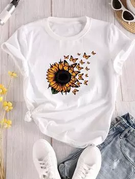 Простая и шикарная женская хлопковая белая футболка с принтом S