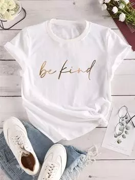 Простая и шикарная женская хлопковая белая футболка с принтом S