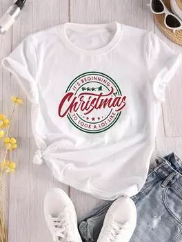 Простая и шикарная женская хлопковая белая футболка с принтом S