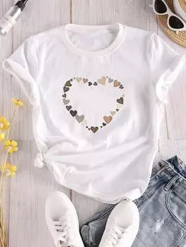 Простая и шикарная женская хлопковая белая футболка с принтом S