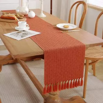 Простая и современная хлопковая и льняная ткань для флажков на стол, полосатая строчка, двухцветная ткань для чайного стола, флажки на стол, длинная скатерть с бахромой One Size