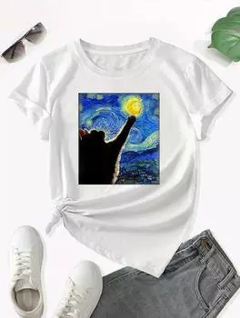 Простая и современная женская белая футболка со стильным цветочным принтом S