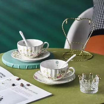 Простая и свежая цветочная кофейная чашка и тарелка, набор из двух предметов, изысканная керамическая чашка, чашка для воды, цветочная чашка для чая, чашка для молока