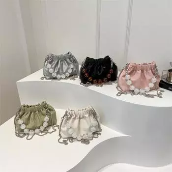 Простая и свежая сумка-цепочка с бусинами, сумка-ведро подмышкой, женская сумка, новая весенняя складная сумка через плечо