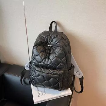 Простая и универсальная хлопковая одежда, женские рюкзаки, рюкзаки с расслабленным нишевым дизайном, пушистые студенческие школьные сумки большой вместимости. чёрный