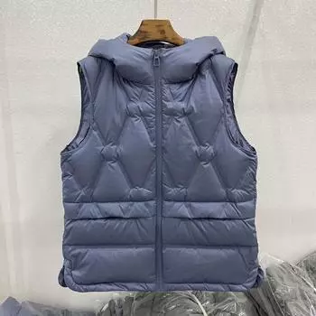 Простая и универсальная модная жилетка с капюшоном из резины и утолщенного пуха, женская короткая свободная повседневная куртка на белом утином пуху M синий