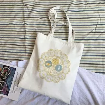 Простая и универсальная пляжная холщовая сумка на одно плечо, сумка для покупок, забавная белая сумка большой вместимости, женская ретро-эстетическая сумка 24*26cm