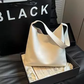 Простая и универсальная сумка на одно плечо для работы и поездок на работу, мягкая кожаная сумка-ведро большой вместимости белый