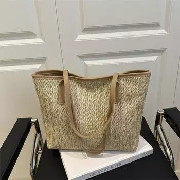 Простая и вместительная сумка из соломы, женская, 2025 года, новая универсальная сумка через плечо в иностранном стиле, популярная плетеная сумка-тоут хаки