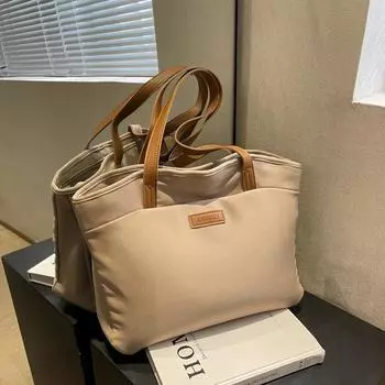 Простая и высококачественная сумка-тоут контрастного цвета для женщин 2024 года, новая универсальная сумка для поездок на работу, повседневная сумка через плечо большой вместимости чёрный