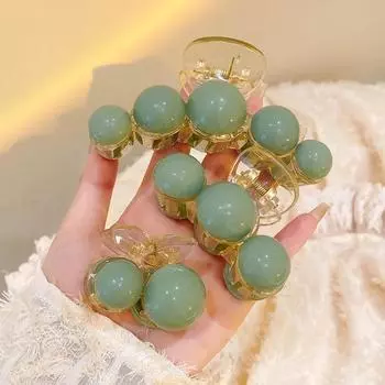 Простая и высококачественная заколка-зажим с зеленым жемчугом, заколка для волос «Темперамент», большая заколка-акула, женская повязка на голову