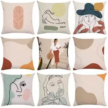 Простая иллюстрация Стиль Наволочка Украшение для общежития Офис Гостиная Диван Домашняя наволочка 40x40cm