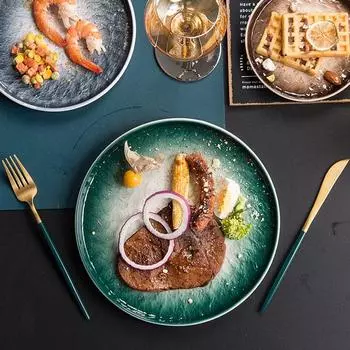 Простая индивидуальная тарелка с градиентом, керамическая тарелка для стейка, тарелка для салата, тарелка с фруктами, посуда, кухонные принадлежности