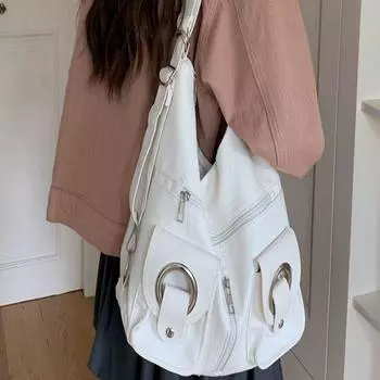Простая, индивидуальная, универсальная и модная, карман на молнии, сумка-тоут из искусственной кожи, сумка на одно плечо, большой вместительный рюкзак для поездок на работу белый