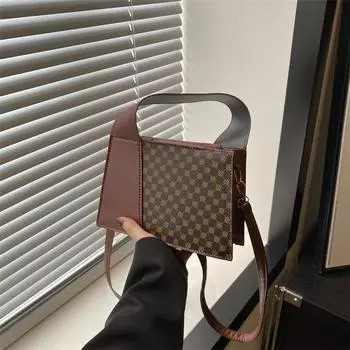 Простая иностранная повседневная ретро сумка 2024 года с принтом в виде квадратной весенней сумки, новая мода на одно плечо, переносная маленькая квадратная женская сумка чёрный