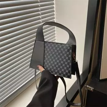 Простая иностранная повседневная ретро-сумка 2024 года с принтом в виде квадрата, летняя новая модная сумка через плечо, маленькая квадратная женская сумка чёрный