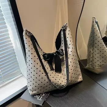 Простая иностранная сумка-ведро 2024 года, новая, с бантом, персонализированная, большая вместимость, модная, повседневная, на одно плечо, подмышечная, переносная темно-серого