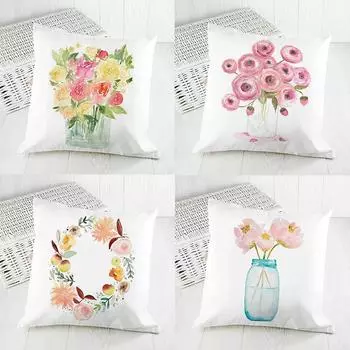 Простая картина маслом Цветочное украшение Наволочка Гостиная Офис Украшения Главная Наволочка 40x40cm