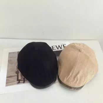 Простая кепка литературная ретро шляпа вперед женское лицо маленькая вельветовая газетчик осенне-зимняя шляпа художника M56-58cm чёрный