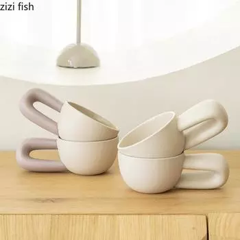 Простая керамическая кружка Креативная большая ручка Кофейная кружка Офисная кружка для послеобеденного чая Чашка для молока Чашка для сока Чашка для воды Чашки для чая Товары для дома 270ML