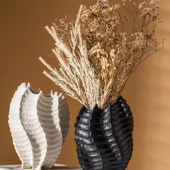 Простая керамическая ваза в европейском стиле, легкая, роскошная, декоративные украшения, подарки, поделки, гидропоника, сухоцветы, черно-белые.