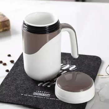 Простая керамическая внутренняя емкость термос кружка для заваривания чая в офисе 380 мл бытовая завариваемая чашка для напитков с крышкой 301-400ml чёрный