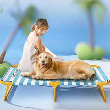 Простая классическая широкая полосатая походная кровать для больших собак золотистый ретривер дышащая собачья кровать будка весенние и летние товары для домашних животных S: 70 * 58 * 16cm