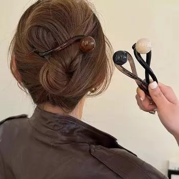 Простая кофейная заколка-зажим с жемчужиной 2024 года, новая заколка для волос с закрученной головкой, заколка в виде акулы, аксессуары для волос one size чёрный