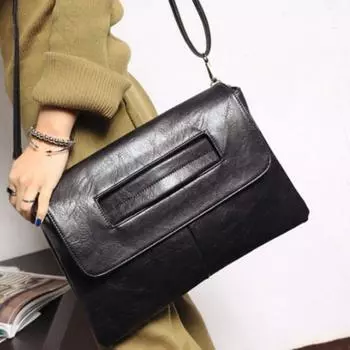 Простая кожаная сумка для писем на молнии, однотонная, наплечная сумка для женщин/девочек чёрный