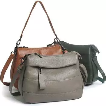 Простая кожаная женская сумка с несколькими отделениями, сумка-мессенджер на одно плечо, универсальная мягкая сумка из коровьей кожи с двумя плечевыми ремнями