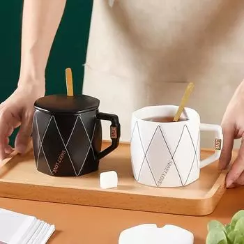 Простая кружка в скандинавском стиле с современной геометрией, чашка для воды, керамическая чашка для кофе, чашка для завтрака чёрный