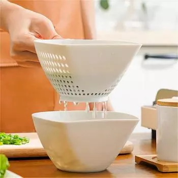 Простая кухонная двухслойная корзина для мытья овощей, бытовая корзина для слива зеленого лука, корзина-фильтр для мытья фруктов