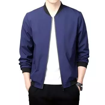 Простая куртка, осенняя деловая мужская куртка, тонкая мужская трендовая куртка большого размера с воротником-стойкой для мужчин M чёрный