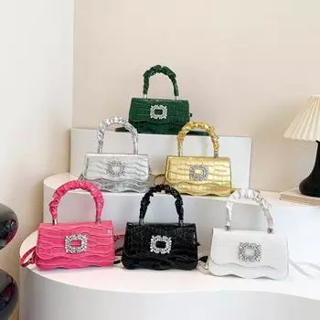 Простая квадратная сумка с инкрустацией из камней и бриллиантов, летняя новая фактурная женская сумка через плечо в иностранном стиле 2024 года чёрный