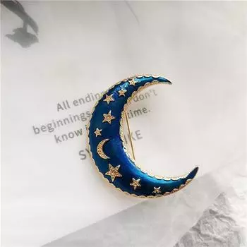 Простая лунная брошь, капающая маслом, милая японская булавка с антисветлым темпераментом, брошь-брошь синий