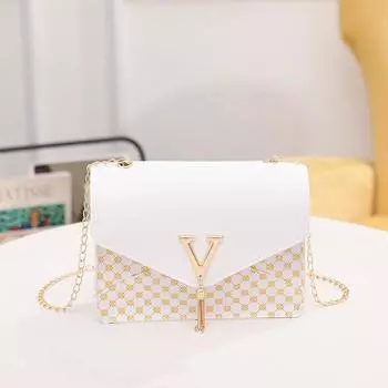 Простая маленькая квадратная сумка в стиле ретро с ромбовидным точечным принтом, женская сумка через плечо с бахромой и персонализированной буквой, сумка для мобильного телефона белый