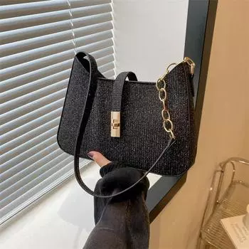 Простая маленькая сумка в стиле ретро для поездок на работу, женская сумка подмышкой, летняя новая простая модная маленькая квадратная сумка подмышкой 2024 года чёрный