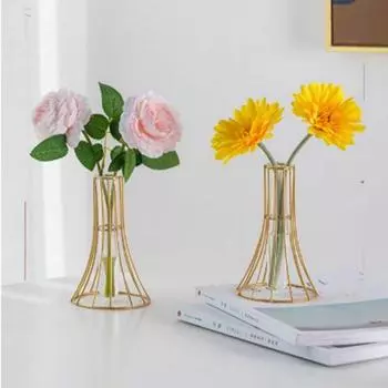 Простая металлическая ваза с небольшой талией, прочный горшечный контейнер, украшения для домашнего декора золотой
