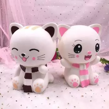 Простая милая маленькая кошачья копилка мультяшная большая емкость счастливая кошечка украшение против падения животное спасательный горшок гостиная