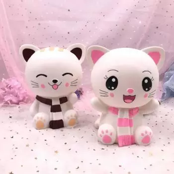 Простая милая маленькая кошачья копилка мультяшная анти-падающая счастливая кошачья кошечка большая емкость для животных горшок для экономии места розовый