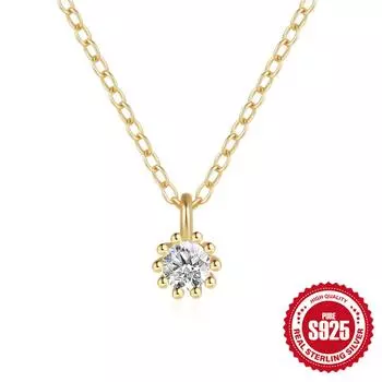 Простая мини-цепочка на ключицу с одним бриллиантовым цветком и маленькой ромашкой из стерлингового серебра 925 пробы 925 Silver