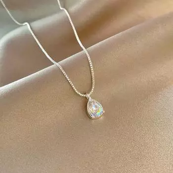 Простая мода циркон капля воды кулон ожерелье для женщин девочек темперамент универсальная ключичная цепочка ювелирные изделия аксессуары подарки onesize