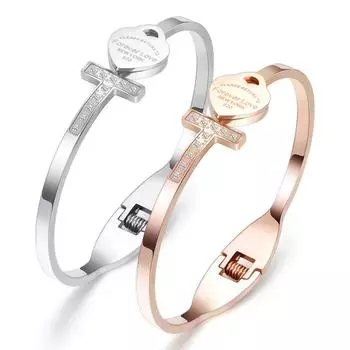 Простая модная футболка с изображением креста любви из титановой стали для пары Word Lock розового золота