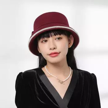 Простая модная повседневная шляпа с бантом и жемчугом, новинка 2022 года, нежный и элегантный женский банкетный цилиндр красный