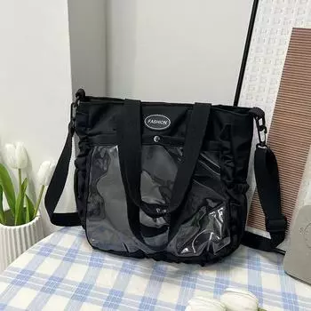 Простая модная повседневная студенческая сумка через плечо большой емкости 2024 года, летняя мода, простая модная сумка-мессенджер чёрный