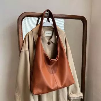 Простая модная сумка-тоут на одно плечо для женщин, мягкая кожа, чистый цвет, 2 в 1, большая вместимость, сумки-шопперы, женские 35x24x11cm