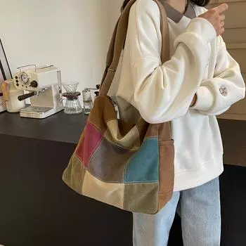 Простая модная женская сумка, холщовая сумка, женская большая вместительная винтажная цветная лоскутная сумка, новая сумка через плечо высокого качества серый