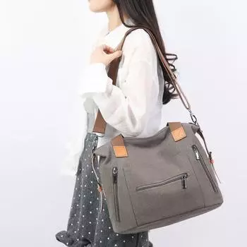 Простая модная женская сумка, весенняя, большая вместимость, холщовая сумка через плечо, сумка-тоут серый