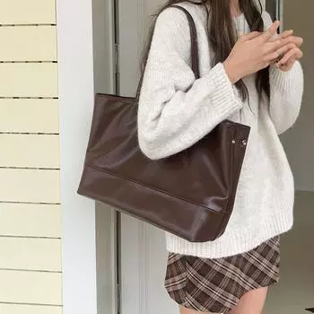 Простая мягкая кожаная сумка Sense для поездок на работу и учебу в стиле ретро кофейного цвета Повседневная женская сумка-тоут через подмышки
