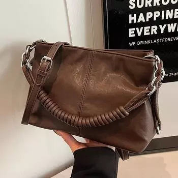 Простая мягкая ретро-сумка большой емкости для женщин, сумка на одно плечо через подмышку, модная сумка-тоут для поездок на работу коричневый